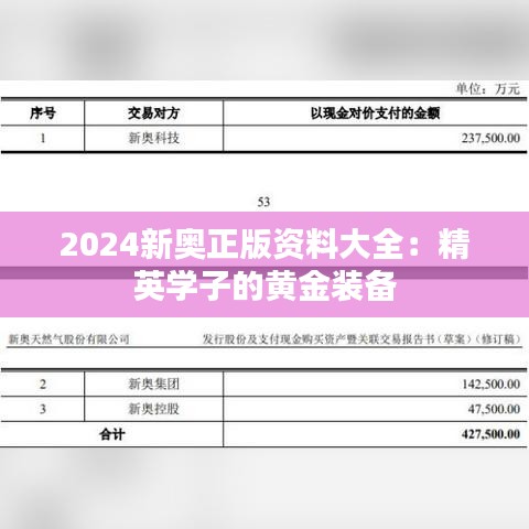 2024新奥正版资料大全:精英学子的黄金装备