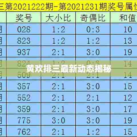 黄欢排三最新动态揭秘